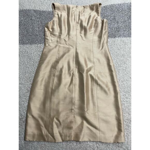 VTG Ann Taylor Sheath Dress Womens 8 Sleeveless Square Neck 100% Silk Gold Party - Picture 6 of 13